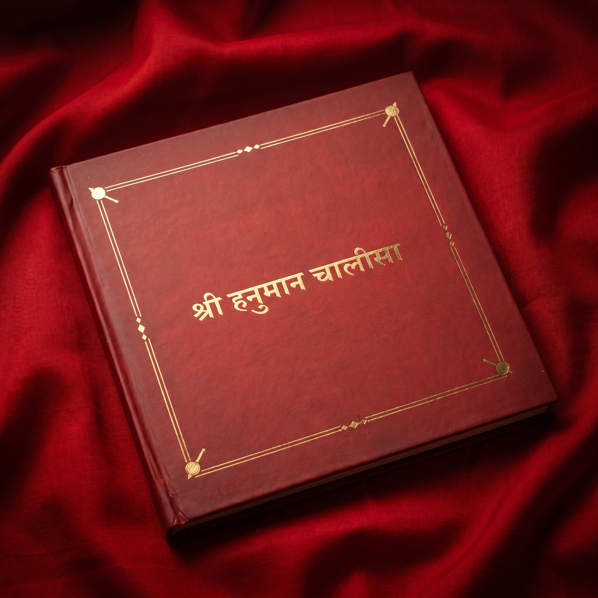 Closed Hanuman Chalisa hardcover coffee table book with gold foil printing on the cover